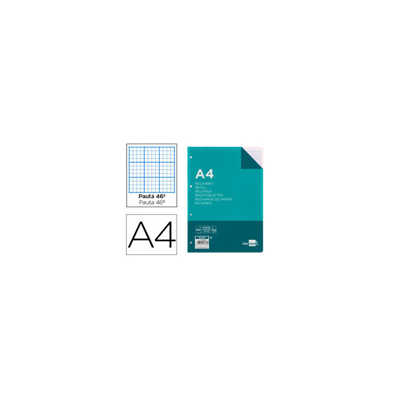 RECAMBIO LIDERPAPEL A4 100 HOJAS 100G/M2 RAYADO Nº 46 4 TALADROS
