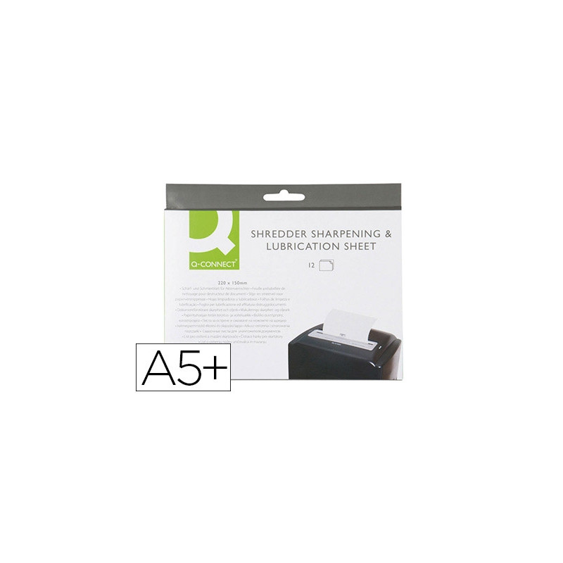 HOJAS LUBRICANTES Y AFILADORAS Q-CONNECT PARA DESTRUCTORA PAQUETE DE 12 HOJAS TAMAÐO 220X150 MM