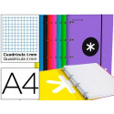 CARPETA CON RECAMBIO ANTARTIK A4 CUADRO 5MM FORRADA 4 ANILLAS 40MM REDONDAS CON SOLAPA COLORES SURTI