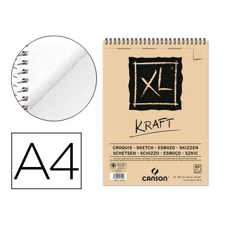BLOC DIBUJO ESBOZO CANSON XL KRAFT DIN A4 KRAFT RAYADO BEIGE ESPIRAL 21X29,7 CM 60 HOJAS 90 GR/M2 BLOC DIBUJO ESBOZO CANSON XL KRAFT DIN A4 KRAFT RAYADO BEIGE ESPIRAL 21X29,7 CM 60 HOJAS 90 GR/M2