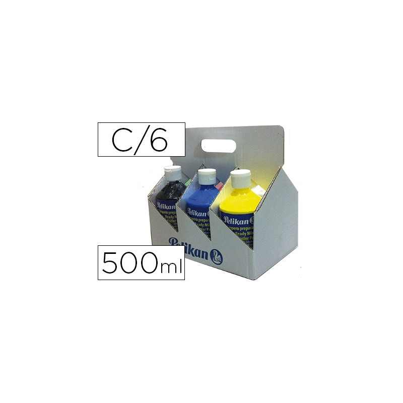 TEMPERA PELIKAN ESCOLAR 500 ML ESPECIAL COLEGIO PACK 6 BOTELLAS COLORES SURTIDOS