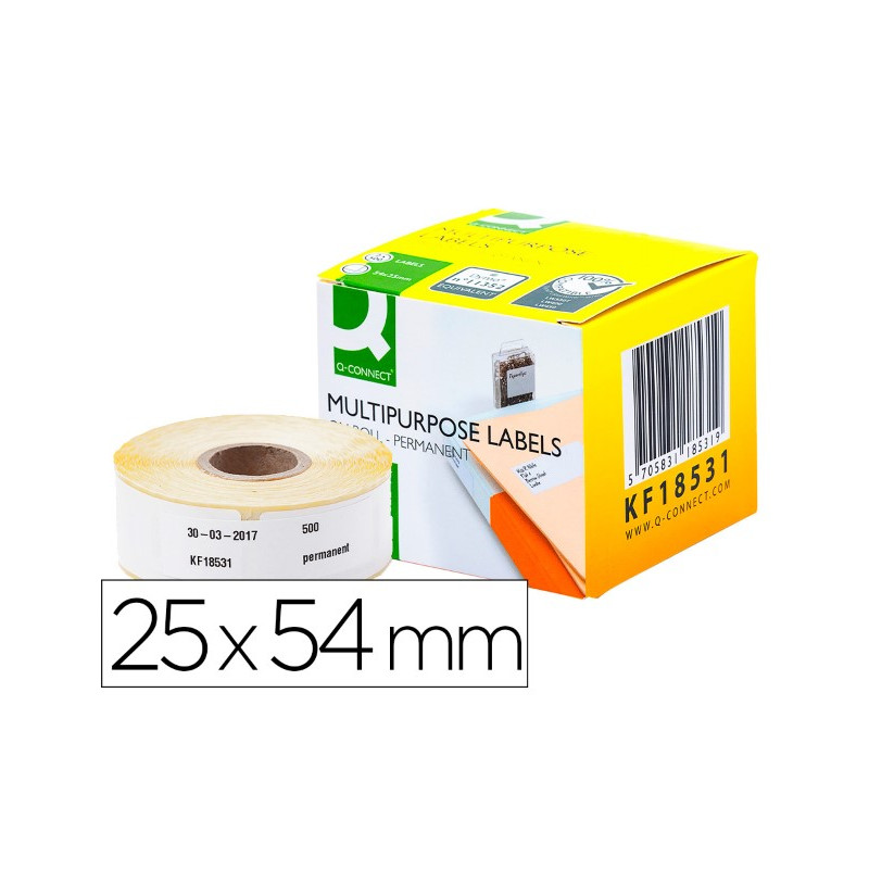 ETIQUETA ADHESIVA PERMANENTE Q-CONNECT KF18531 COMPATIBLE DYMO 11352 TAMAÑO 54X25 MM CAJA CON 500 ET