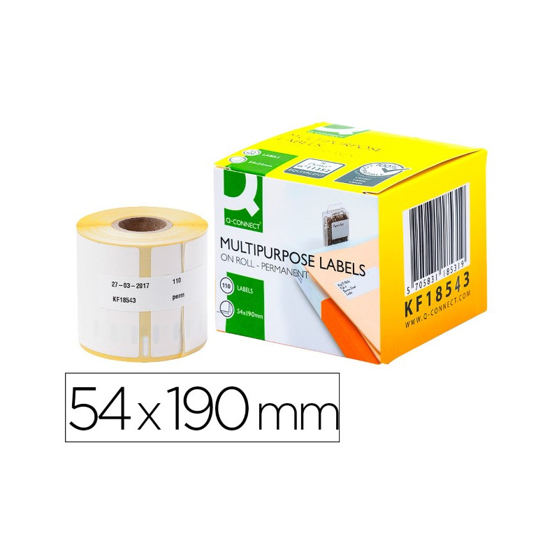 ETIQUETA ADHESIVA Q-CONNECT KF18543 COMPATIBLE DYMO 99019 TAMAÑO 54X190 MM CAJA CON 110 ETIQUETAS