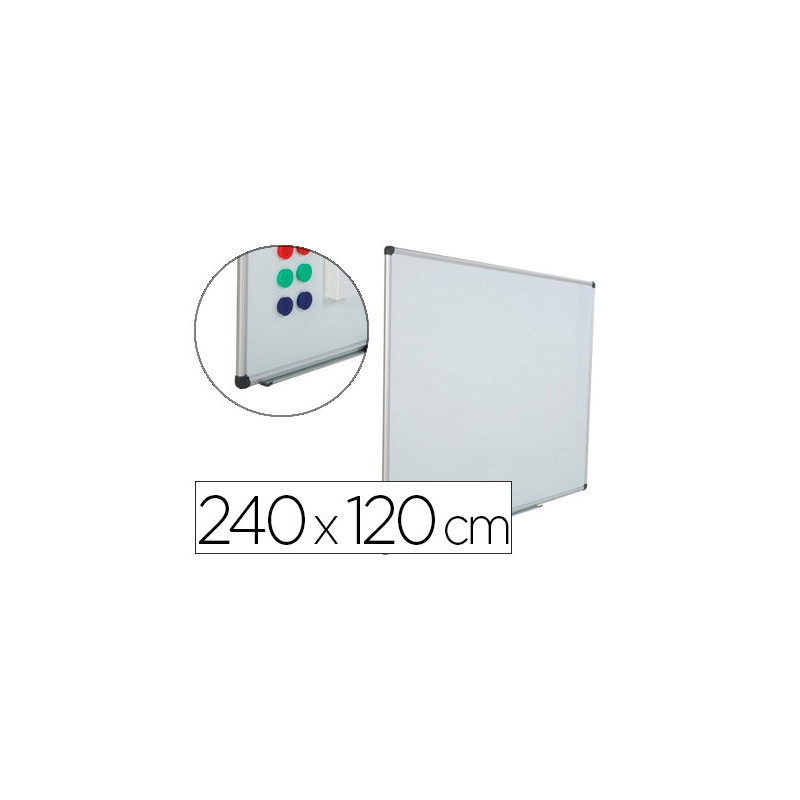 PIZARRA BLANCA ROCADA ACERO VITRIFICADO MAGNETICO MARCO ALUMINIO Y CANTONERAS PVC 240X120 CM INCLUYE