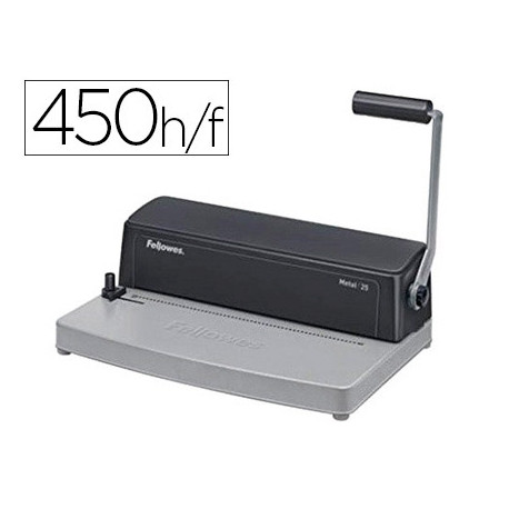 ENCUADERNADORA PARA ESPIRAL FELLOWES METAL 25 PERFORA 10 HOJAS TAMAÑO A4 ENCUADERNA HASTA 450 HOJAS 