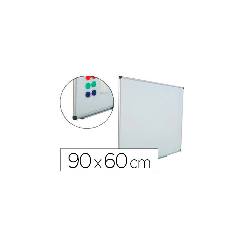 PIZARRA BLANCA ROCADA ACERO VITRIFICADO MAGNETICO MARCO ALUMINIO Y CANTONERAS PVC 90X60 CM INCLUYE B
