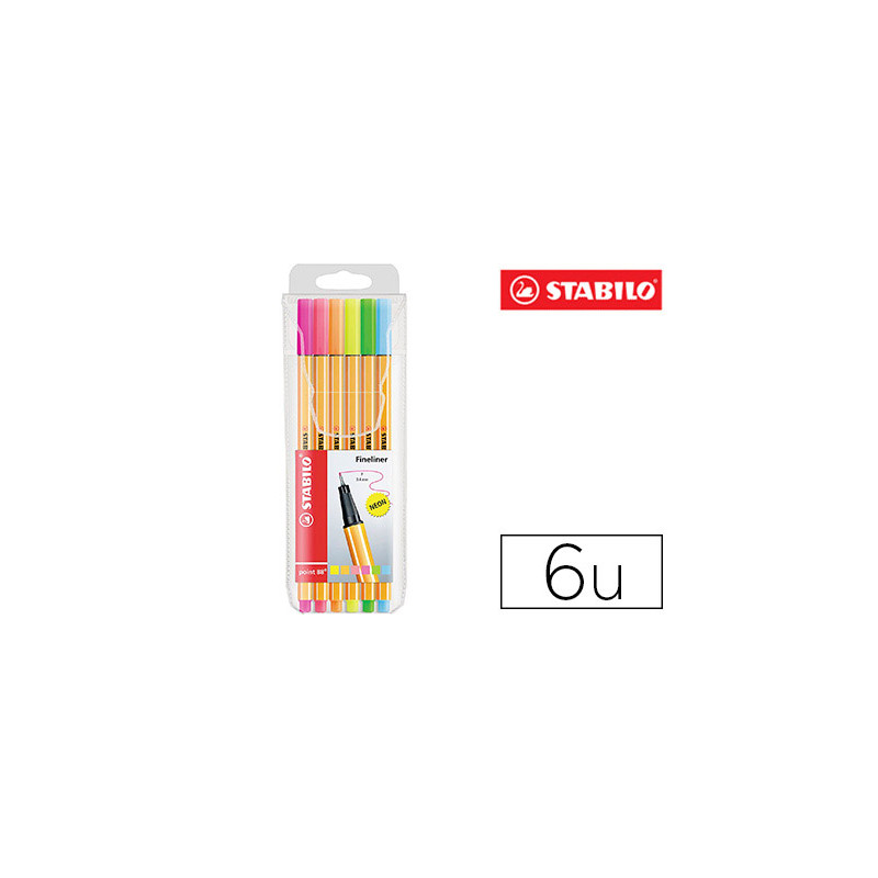 ROTULADOR STABILO PUNTA DE FIBRA POINT 88 BLISTER 6 COLORES SURTIDOS NEON