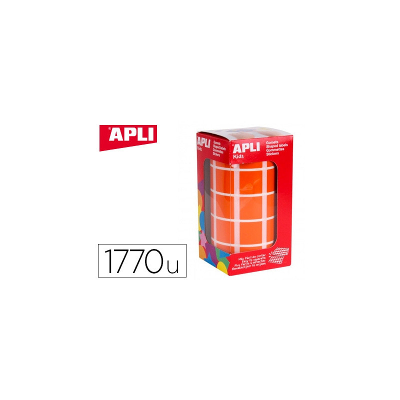 GOMETS AUTOADHESIVOS CUADRADO 20X20 MM NARANJA EN ROLLO DE 1770 UNIDADES