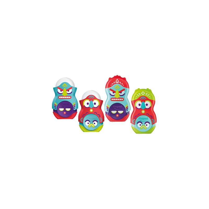 SACAPUNTAS MAPED PLASTICO LOOPY TOTEM 1 USO CON GOMA COLORES SURTIDOS DECORADO