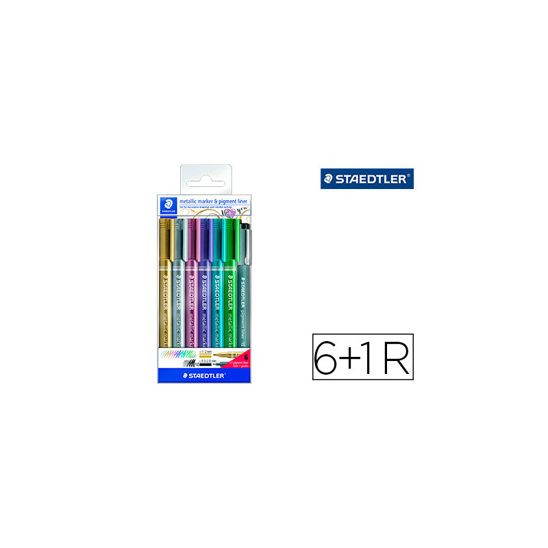 ROTULADOR STAEDTLER METALICO 8323 BLISTER DE 6 UNIDADES COLORES SURTIDOS + 1 ROTULADOR CALIBRADO 308