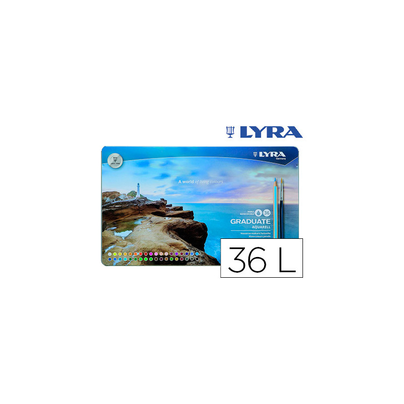 LAPICES DE COLORES LYRA GRADUATE AQUARELL CAJA METALICA DE 36 COLORES SURTIDOS + PINCEL