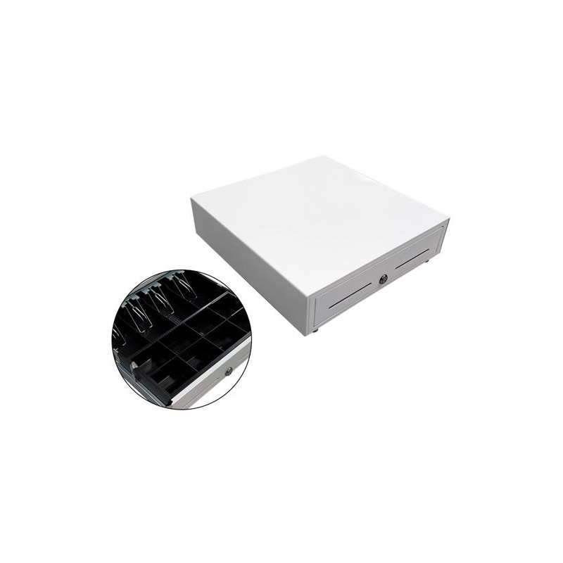 CAJON PORTAMONEDAS 8 MONEDEROS 4 BILLETEROS CON LLAVE ELECTRICO BLANCO 410X415X110MM