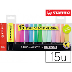 ROTULADOR STABILO BOSS FLUORESCENTE 70 BLISTER DE 15 UNIDADES COLORES SURTIDOS