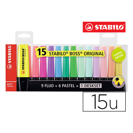 ROTULADOR STABILO BOSS FLUORESCENTE 70 BLISTER DE 15 UNIDADES COLORES SURTIDOS