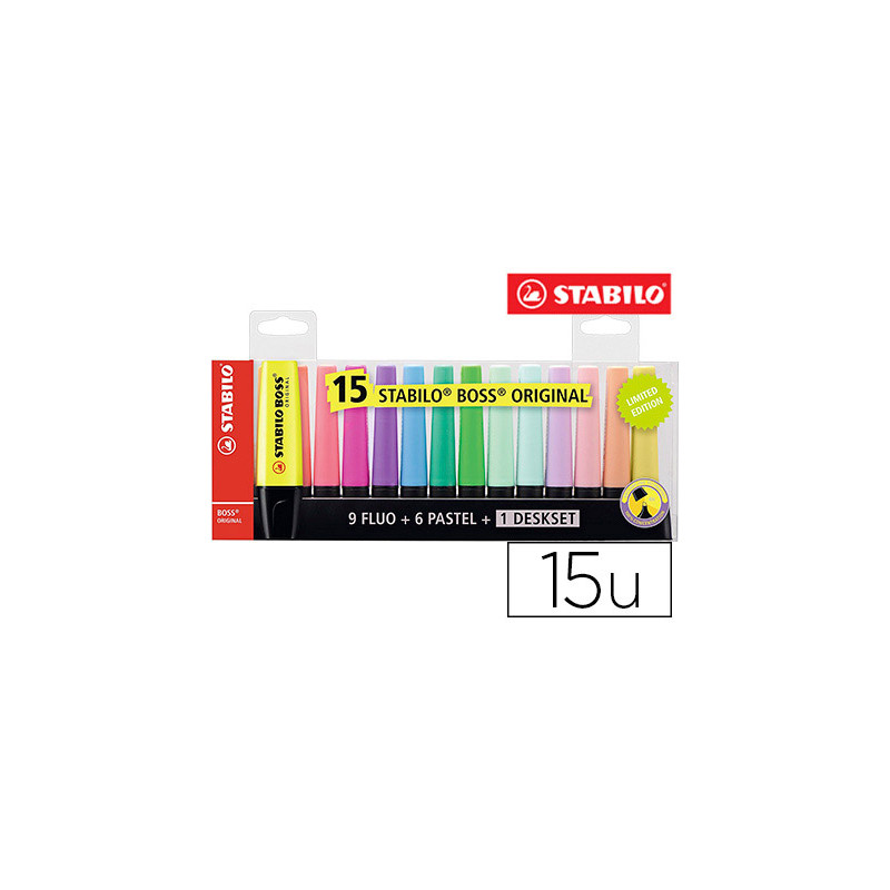 ROTULADOR STABILO BOSS FLUORESCENTE 70 BLISTER DE 15 UNIDADES COLORES SURTIDOS