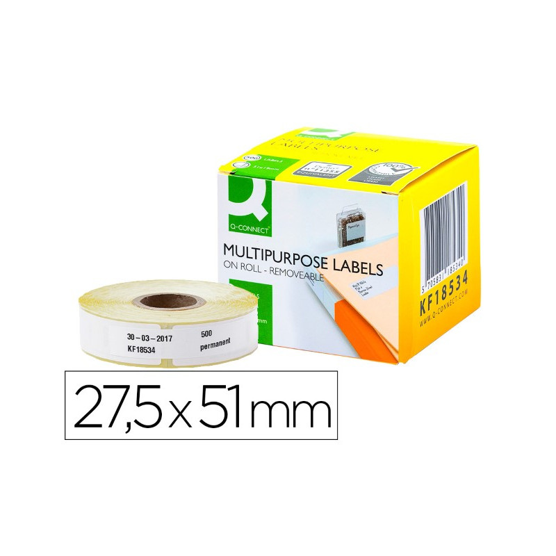 ETIQUETA ADHESIVA REMOVIBLE Q-CONNECT KF18534 COMPATIBLE DYMO 11355 TAMAÑO 27,5X51 MM CAJA CON 500 E