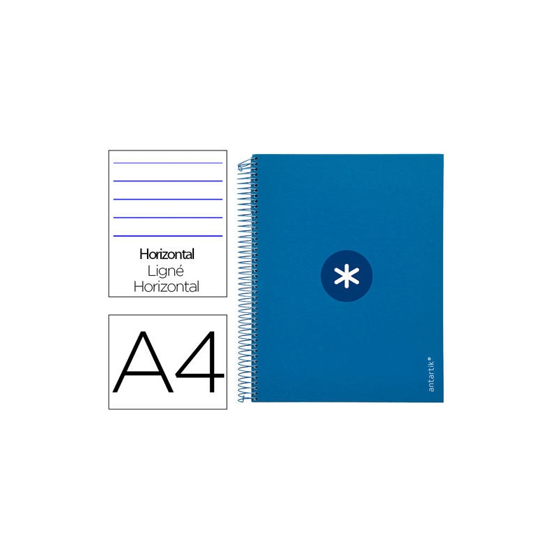 CUADERNO ESPIRAL A4 MICRO ANTARTIK TAPA FORRADA 120H 90 GR HORIZONTAL 5 BANDAS 4 TALADROS COLOR AZUL