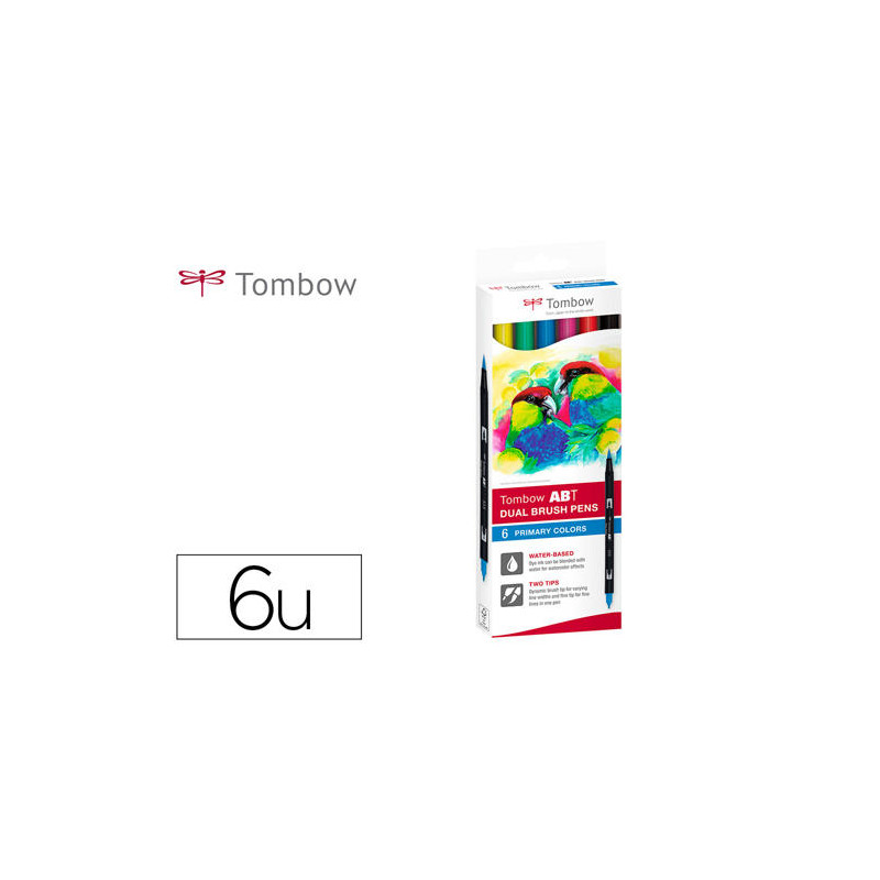 ROTULADOR TOMBOW ABT DUAL BRUSH ACUARELABLE DOBLE PUNTA FINA/PINCEL ESTUCHE DE 6 COLORES PRIMARIOS