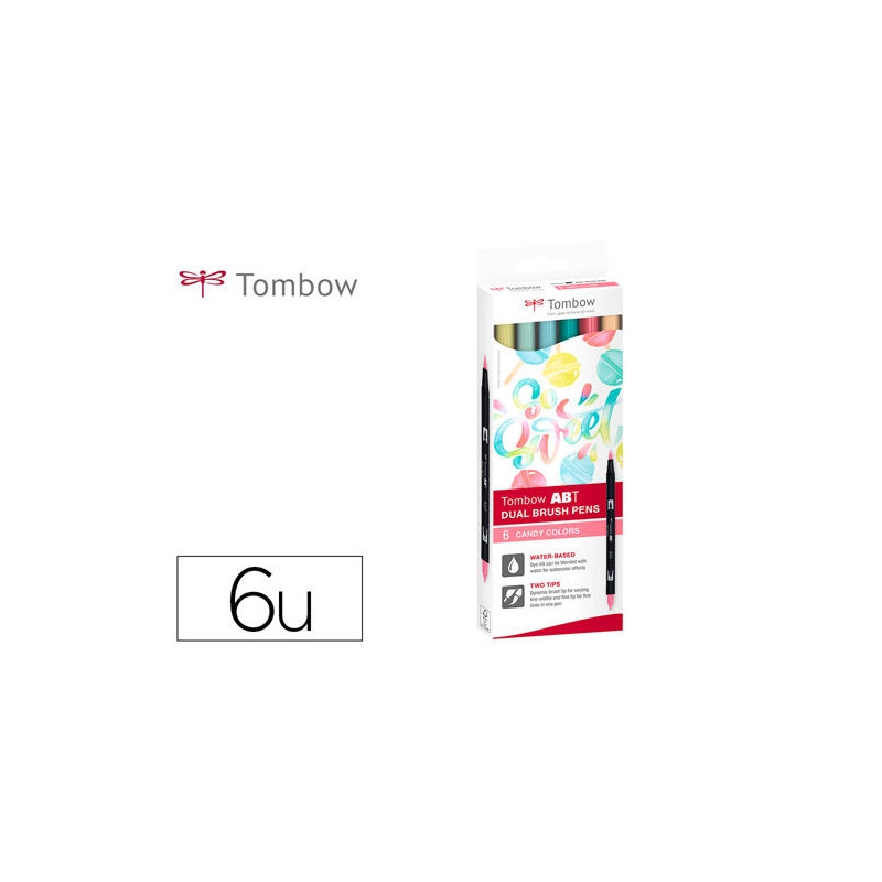 ROTULADOR TOMBOW ABT DUAL BRUSH ACUARELABLE DOBLE PUNTA FINA/PINCEL ESTUCHE DE 6 COLORES CANDY
