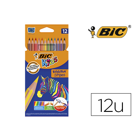 LAPICES DE COLORES BIC EVOLUTION STRIPES CAJA DE 12 COLORES SURTIDOS LAPICES DE COLORES BIC EVOLUTION STRIPES CAJA DE 12 COLORES SURTIDOS