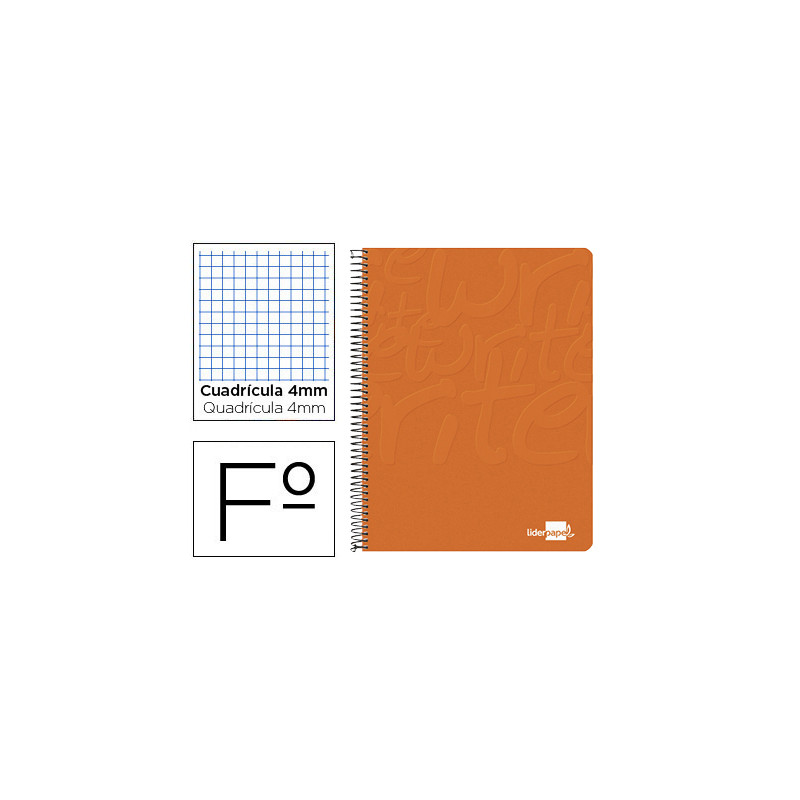 CUADERNO ESPIRAL LIDERPAPEL FOLIO WRITE TAPA BLANDA 80H 60GR CUADRO 4MM CON MARGEN COLOR NARANJA