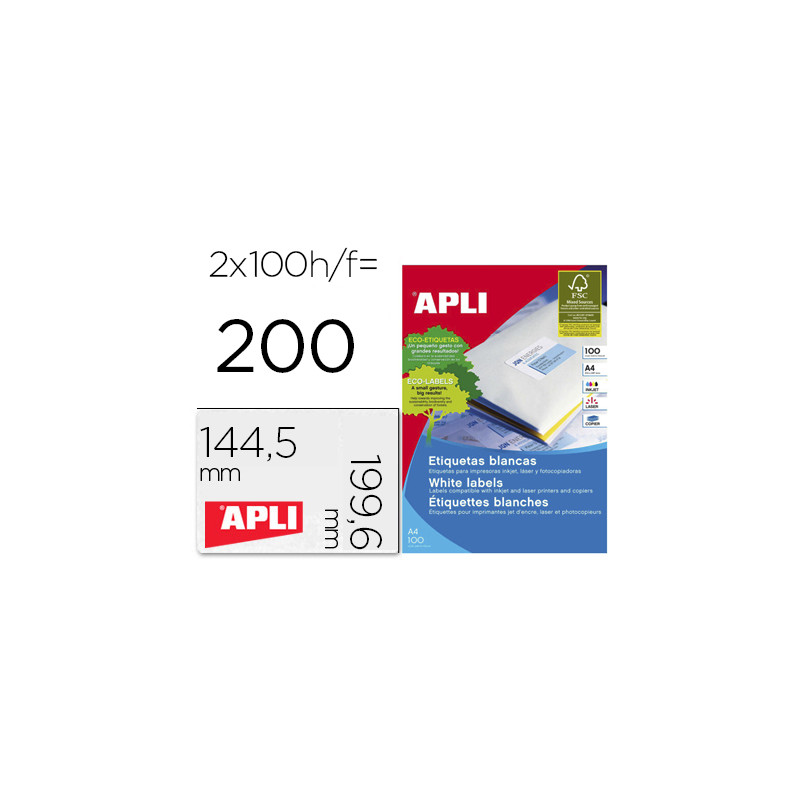 ETIQUETA ADHESIVA APLI 2423 TAMAÑO 199,6X144,5 MM FOTOCOPIADORA LASER INK-JET CAJA CON 100 HOJAS DIN