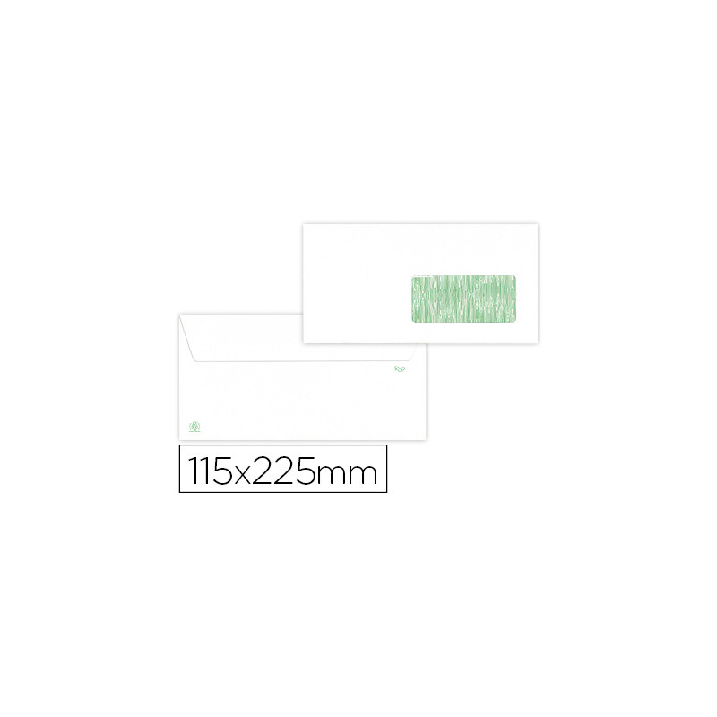 SOBRE LIDERPAPEL BLANCO 115X225 MM VENTANA DERECHA SOLAPA TIRA SILICONA RECICLADO 90 GR CAJA DE 500 