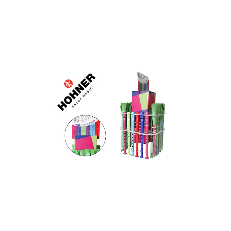 FLAUTA HOHNER GAMA COLORES EXPOSITOR SOBREMESA DE 36 UNIDADES SURTIDAS 6 POR COLOR 140X140X400 MM