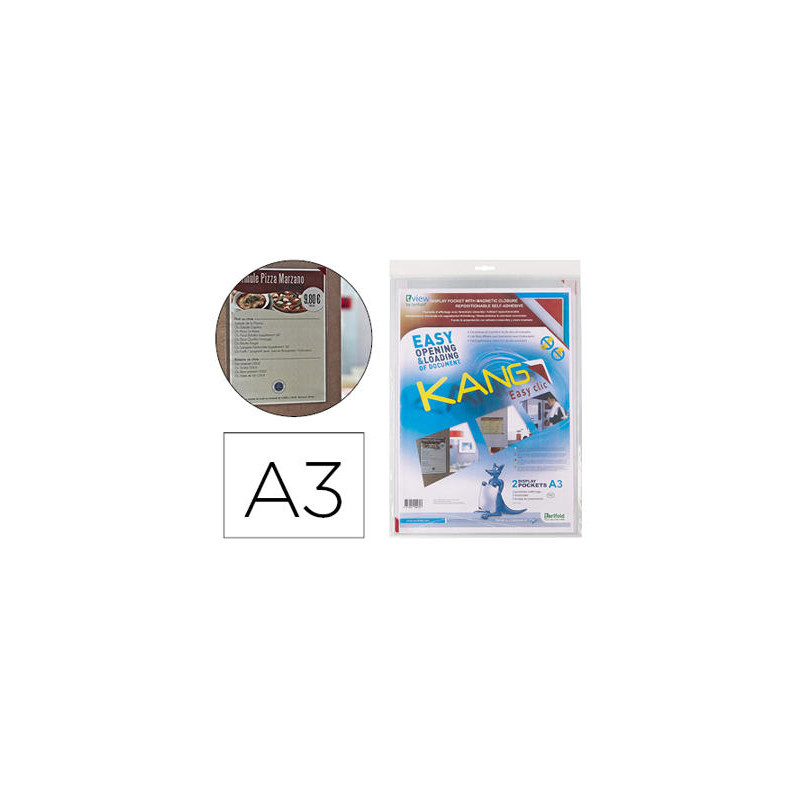 FUNDA DE PRESENTACION TARIFOLD ADHESIVA REMOVIBLE DIN A3 CON ESQUINA MAGNETICA CAPACIDAD PARA 10 HOJ
