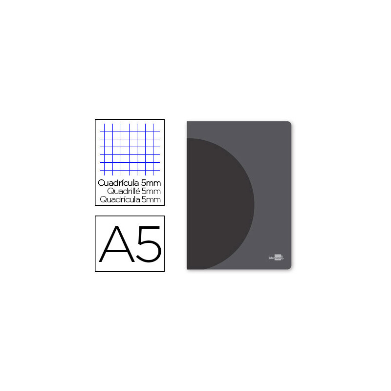 LIBRETA LIDERPAPEL 360 TAPA DE PLASTICO A5 48 HOJAS 90G/M2 5MM CON DOBLE MARGEN TAPA NEGRA