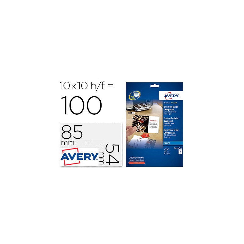 TARJETA DE VISITA AVERY BLANCA TELA LINO MATE 85X54 MM IMPRIMIBLE DOBLE CARA PARA INK-JET 260 GR PAC