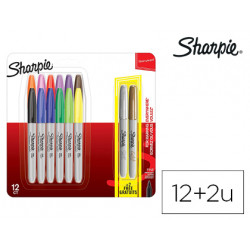 ROTULADOR SHARPIE PERMANENTE PUNTA FINA BLISTER DE 12 UNIDADES COLORES SURTIDOS + 2 UNIDADES COLOR