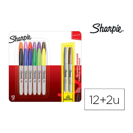 ROTULADOR SHARPIE PERMANENTE PUNTA FINA BLISTER DE 12 UNIDADES COLORES SURTIDOS + 2 UNIDADES COLOR