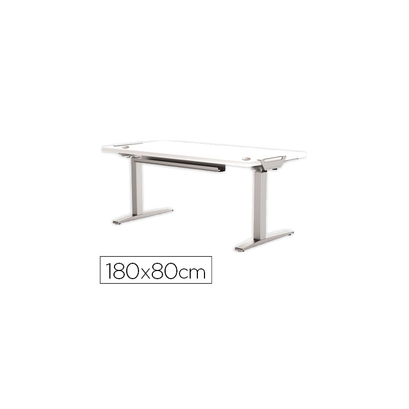MESA DE OFICINA LEVADO BASE METAL ACERO PINTADO SISTEMA ELECTRICO REGULABLE ALTURA TABLERO BLANCO 18