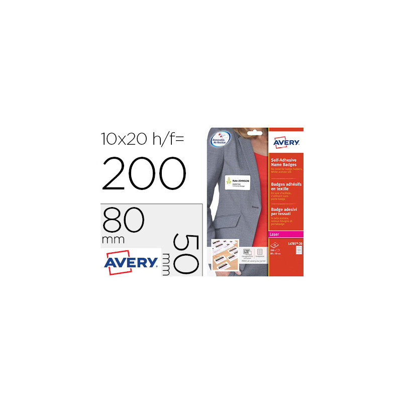 IDENTIFICATIVO ADHESIVO AVERY ACETATO DE SEDA TAMAÑO 80X50 MM REMOVIBLE LASER CAJA DE 100UNIDADES