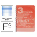 CUADERNO ESPIRAL LIDERPAPEL FOLIO PAUTAGUIA TAPA PLASTICO 80H 75GR CUADRO PAUTADO 3MM CON MARGEN COL