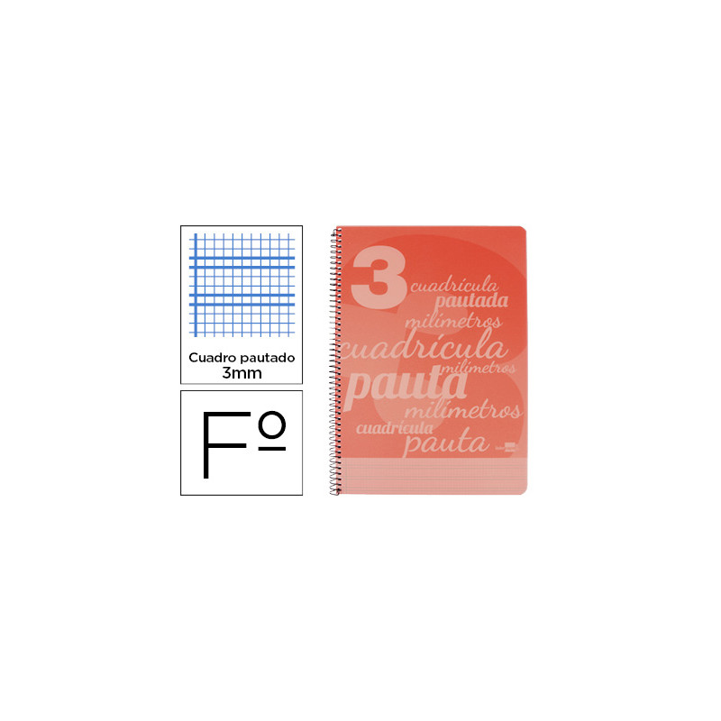 CUADERNO ESPIRAL LIDERPAPEL FOLIO PAUTAGUIA TAPA PLASTICO 80H 75GR CUADRO PAUTADO 3MM CON MARGEN COL