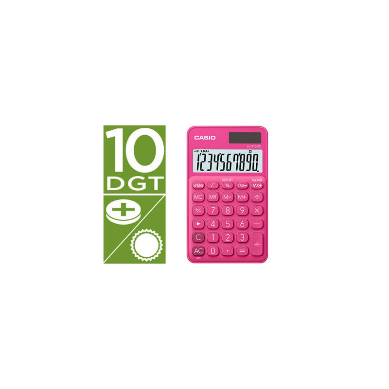 CALCULADORA CASIO SL-310UC-RD BOLSILLO 10 DIGITOS TAX +/- TECLA COLOR FUCSIA