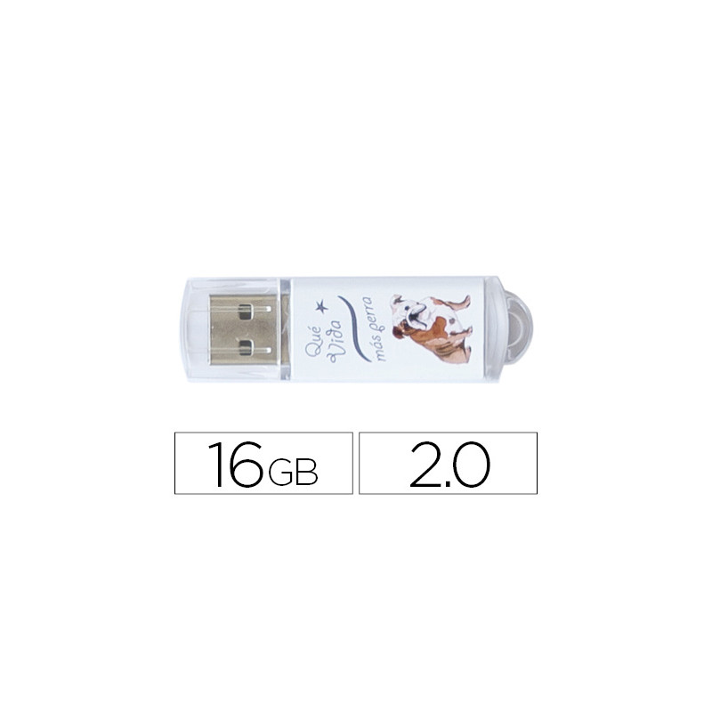 MEMORIA USB TECHONETECH FLASH DRIVE 16 GB 2.0 QUE VIDA MAS PERRA