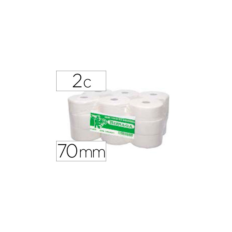 PAPEL HIGIENICO BIZNAGA JUMBO 2 CAPAS CELULOSA BLANCA MANDRIL 76 MM PARA DISPENSADORKF16756