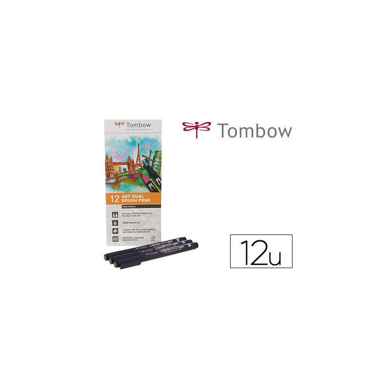 ROTULADOR TOMBOW ABT DUAL BRUSH ACUARELABLE DOBLE PUNTA FINA/PINCEL ESTUCHE DE 12 UNIDADES COLORES P