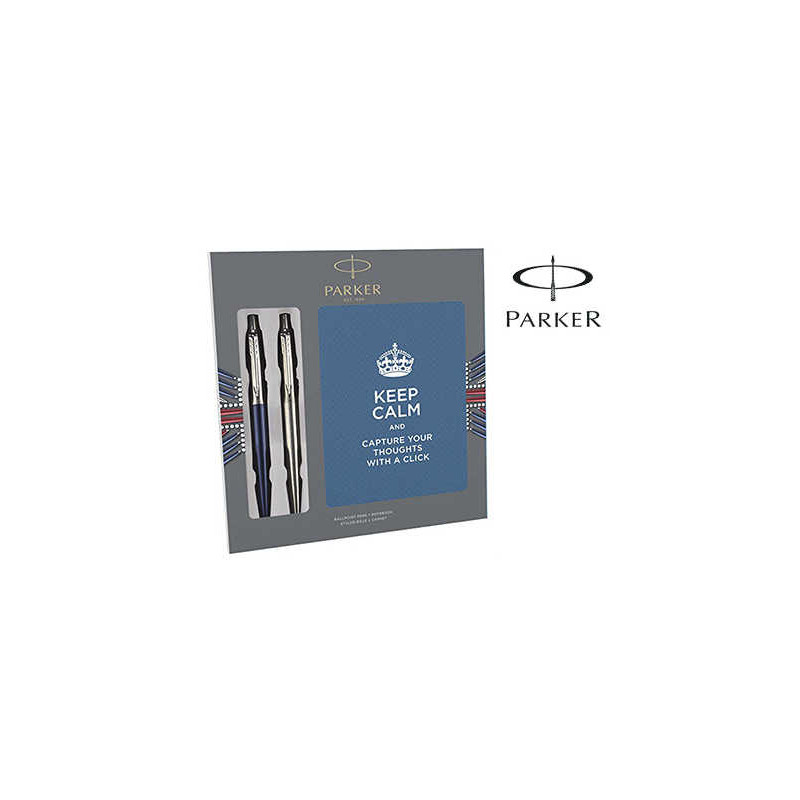 BOLIGRAFO PARKER JOTTER ACERO + AZUL + BLOC EXPOSITOR DE 9 SETS REGALO