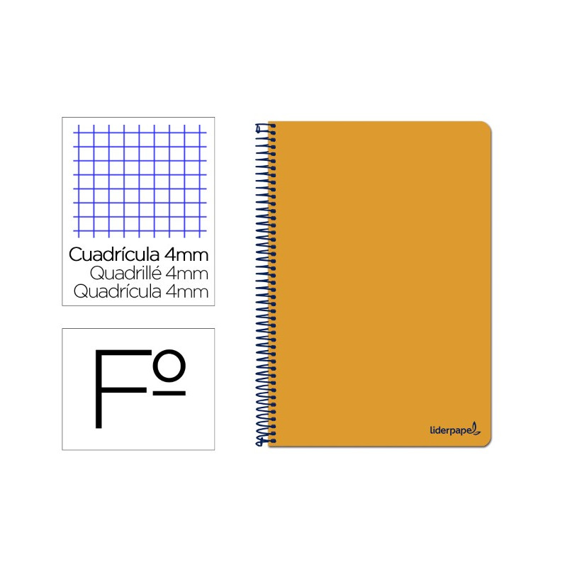 CUADERNO ESPIRAL LIDERPAPEL FOLIO SMART TAPA BLANDA 80H 60GR CUADRO 4MM CON MARGEN COLOR NARANJA