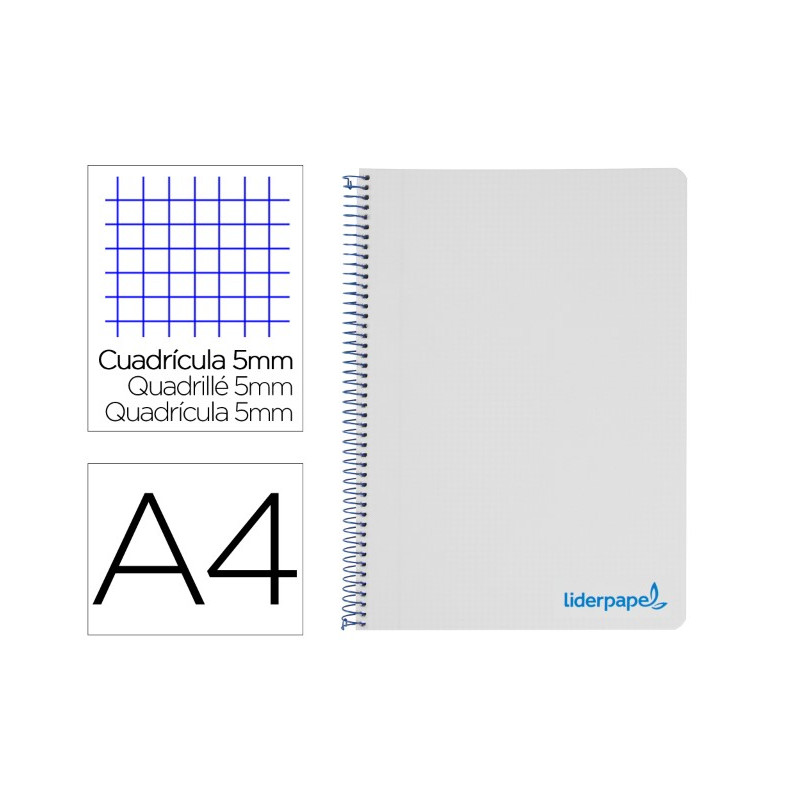 CUADERNO ESPIRAL LIDERPAPEL A4 MICRO WONDER TAPA PLASTICO 120H 90 GR CUADRO 5 MM 5 BANDAS 4 TALADROS