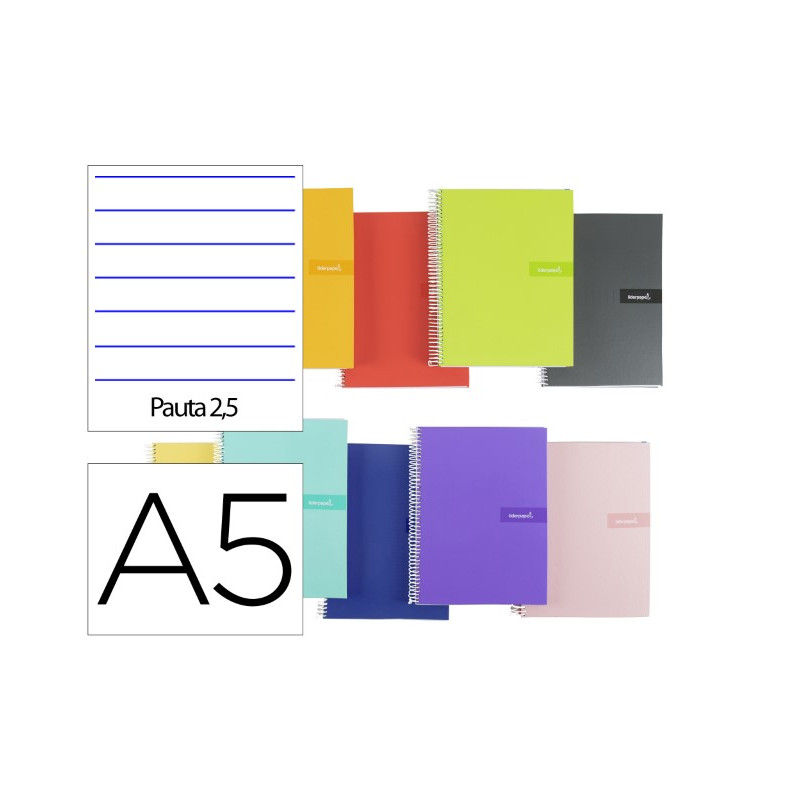 CUADERNO ESPIRAL LIDERPAPEL A5 CRAFTY TAPA FORRADA 80H 90 GR PAUTA ESTRECHA 2,5MM CON MARGEN COLORES