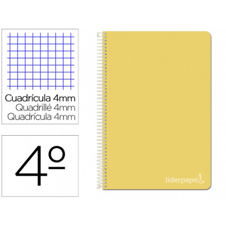 CUADERNO ESPIRAL LIDERPAPEL CUARTO WITTY TAPA DURA 80H 75GR CUADRO 4MM CON MARGEN COLOR AMARILLO CUADERNO ESPIRAL LIDERPAPEL CUARTO WITTY TAPA DURA 80H 75GR CUADRO 4MM CON MARGEN COLOR AMARILLO