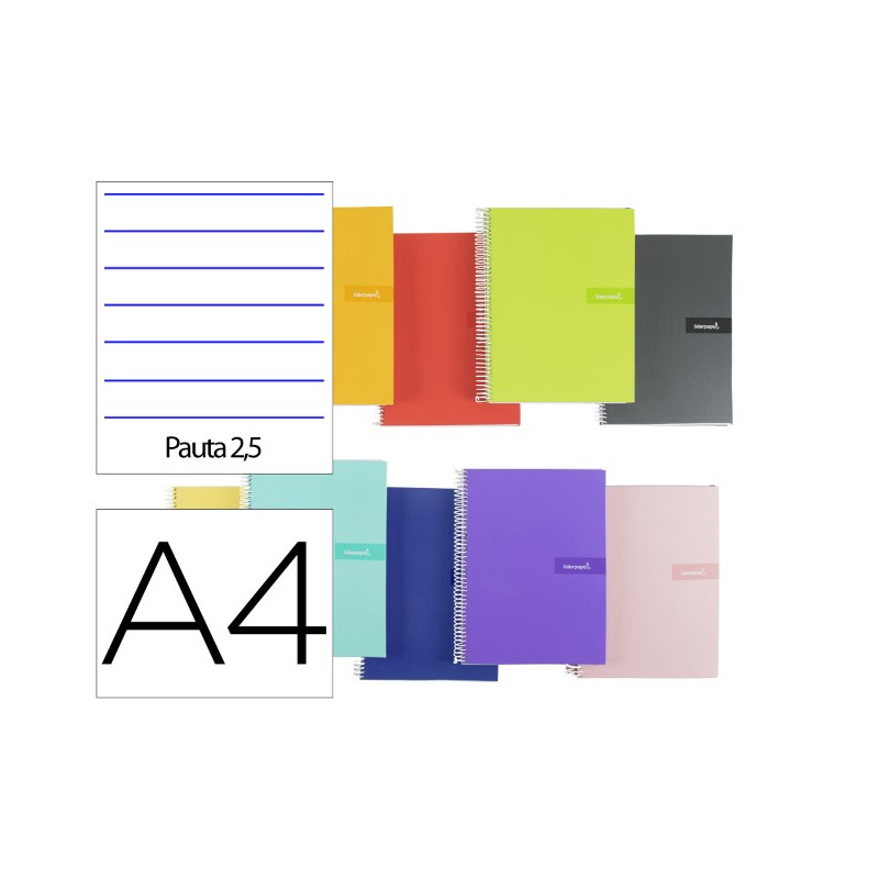 CUADERNO ESPIRAL LIDERPAPEL A4 CRAFTY TAPA FORRADA 80H 90 GR PAUTA ESTRECHA 2,5MM CON MARGEN COLORES