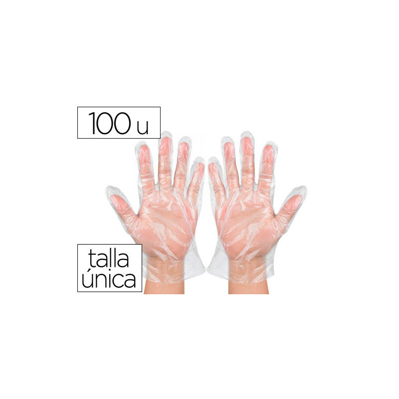GUANTES DE PLASTICO DESECHABLE PARA TRABAJOS DE CORTA DURACION BOLSA DE 100 UNIDADES TALLA UNICA