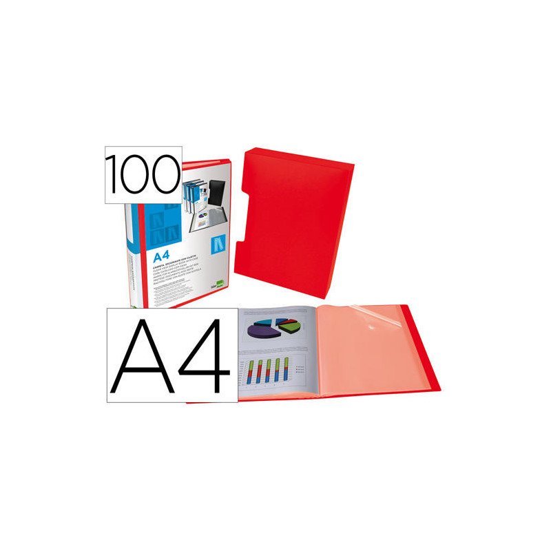 CARPETA LIDERPAPEL PERSONALIZA 100 FUNDAS POLIPROPILENODIN A4 ROJO TRANSLUCIDO CON CAJETIN