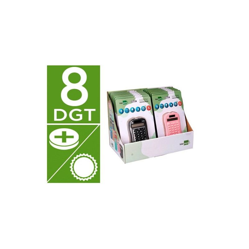 CALCULADORA LIDERPAPEL BOLSILLO XF44 8 DIGITOS SOLAR Y PILAS 94X59,5X10,5MM COLORESNEGRO VERDE ROSA 
